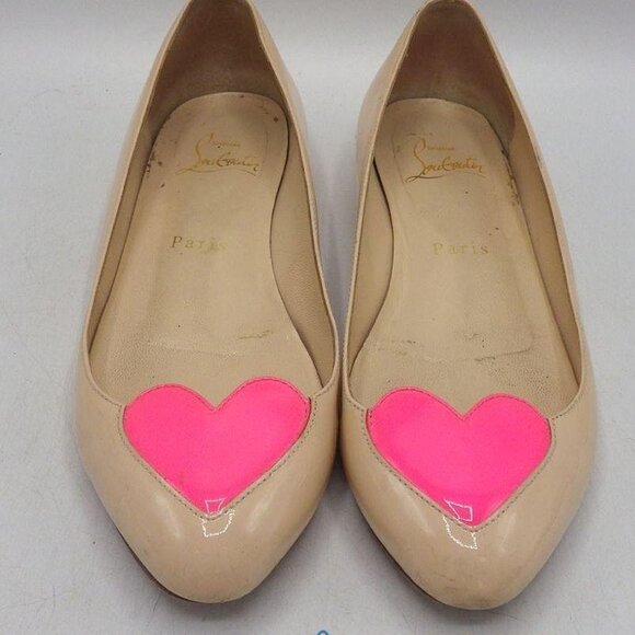 Christian Louboutin Dora Cora Pink Heart Shoes Flats 💯 Authentic